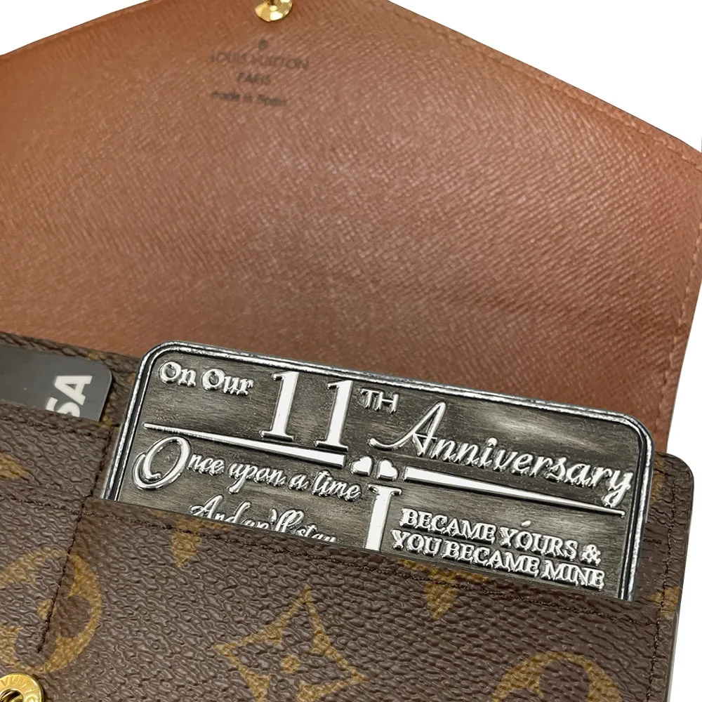 11th Eleventh Anniversary Sentimental Metal Wallet or Purse Keepsake Card Gift - Cute Gift Set From Husband Wife Boyfriend Girlfriend Partner