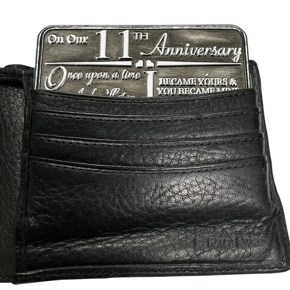 11th Eleventh Anniversary Sentimental Metal Wallet or Purse Keepsake Card Gift - Cute Gift Set From Husband Wife Boyfriend Girlfriend Partner