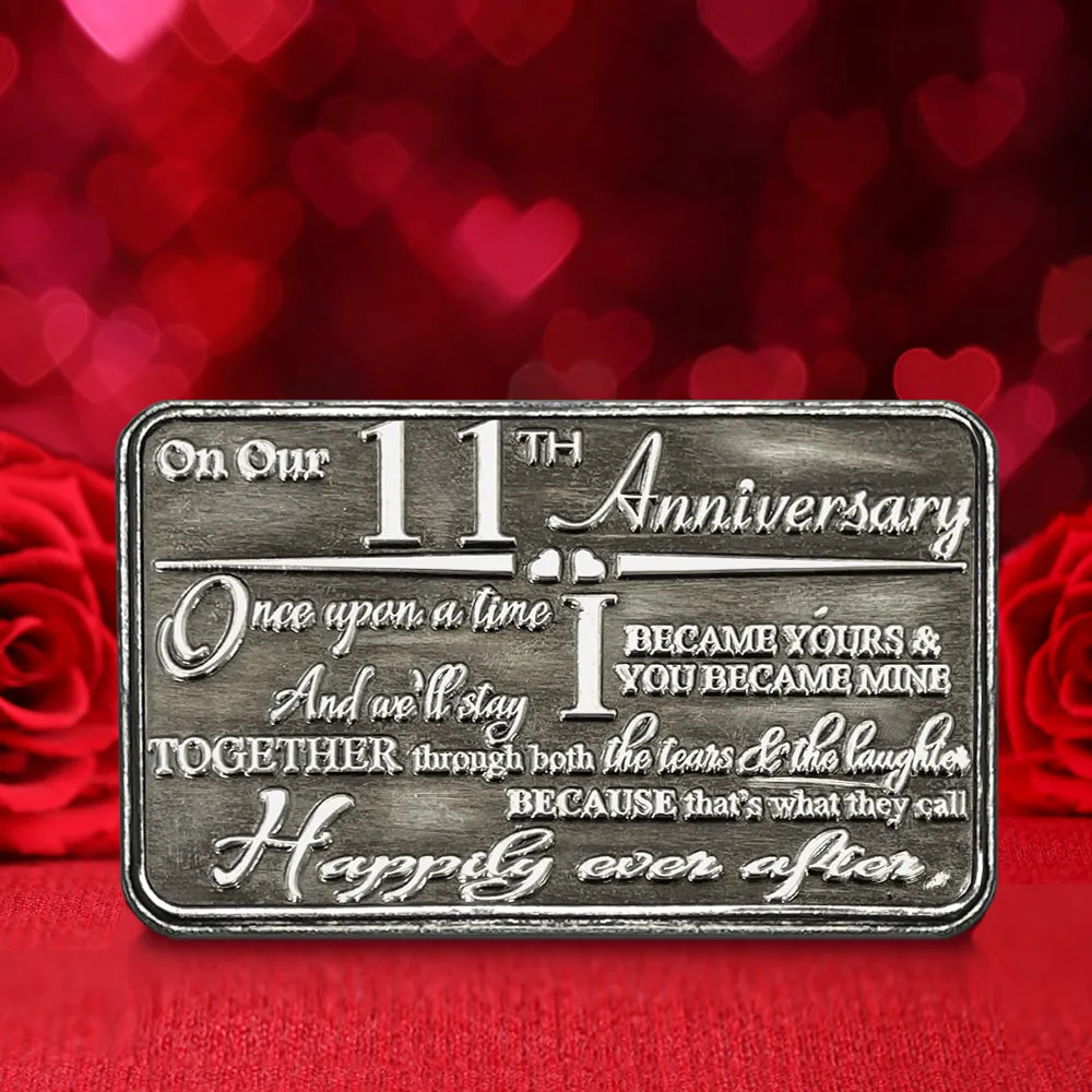 11th Eleventh Anniversary Sentimental Metal Wallet or Purse Keepsake Card Gift - Cute Gift Set From Husband Wife Boyfriend Girlfriend Partner