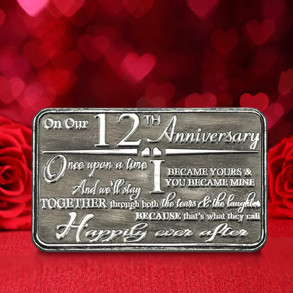 12th Twelfth Anniversary Sentimental Metal Wallet or Purse Keepsake Card Gift - Cute Gift Set From Husband Wife Boyfriend Girlfriend Partner