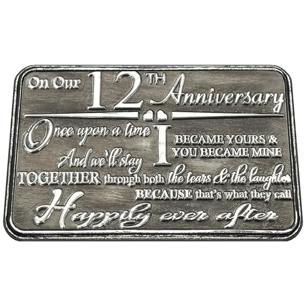 12th Twelfth Anniversary Sentimental Metal Wallet or Purse Keepsake Card Gift - Cute Gift Set From Husband Wife Boyfriend Girlfriend Partner