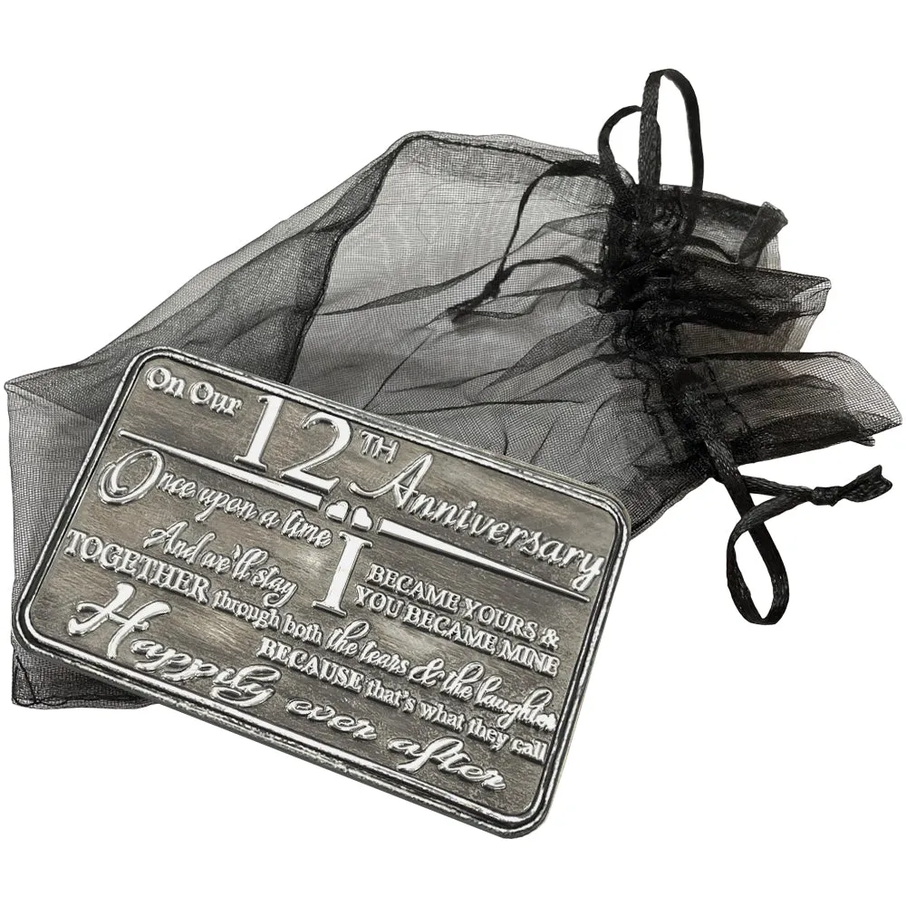 12th Twelfth Anniversary Sentimental Metal Wallet or Purse Keepsake Card Gift - Cute Gift Set From Husband Wife Boyfriend Girlfriend Partner