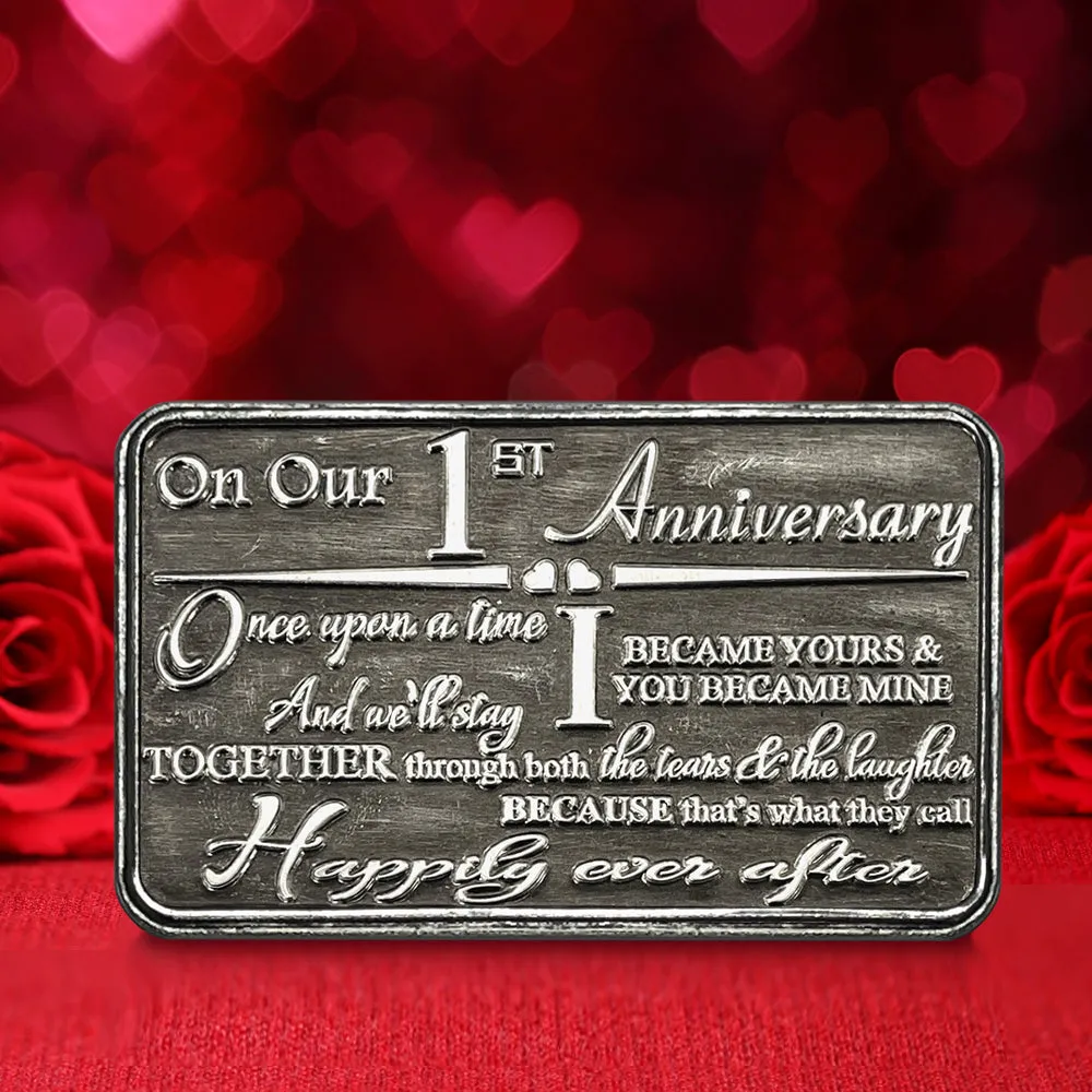 1st Anniversary Sentimental Metal Wallet or Purse Keepsake Card Gift - Cute Gift Set From Husband Wife Boyfriend Girlfriend Partner