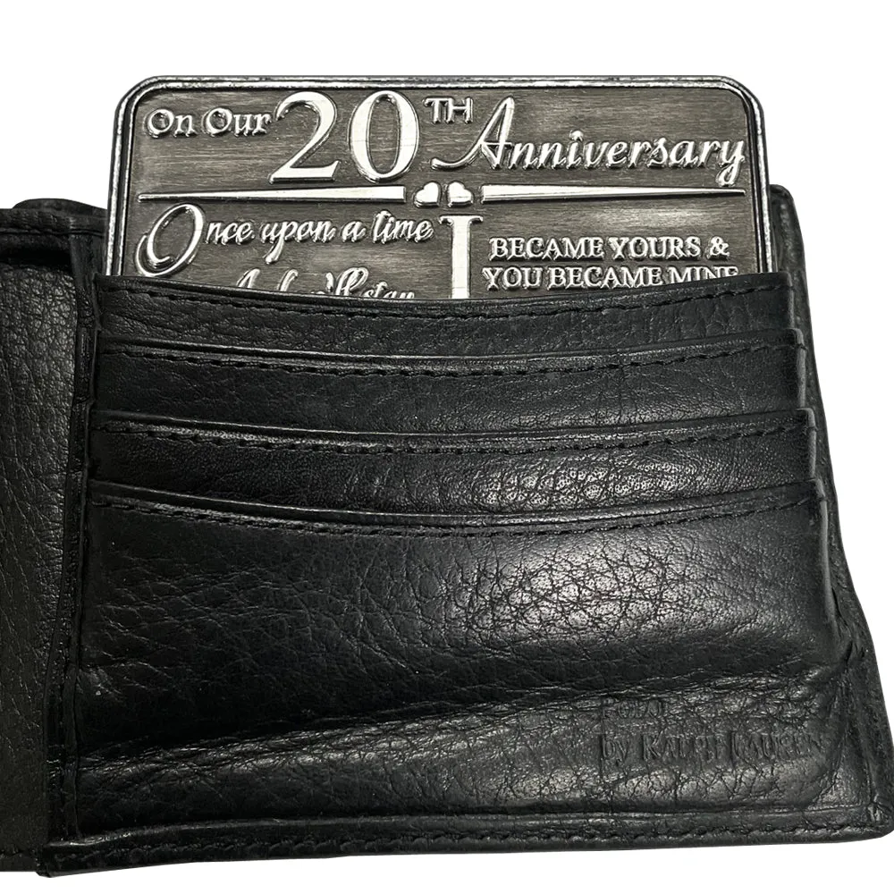 20th Twentieth Anniversary Sentimental Metal Wallet or Purse Keepsake Card Gift - Cute Gift Set From Husband Wife Boyfriend Girlfriend Partner