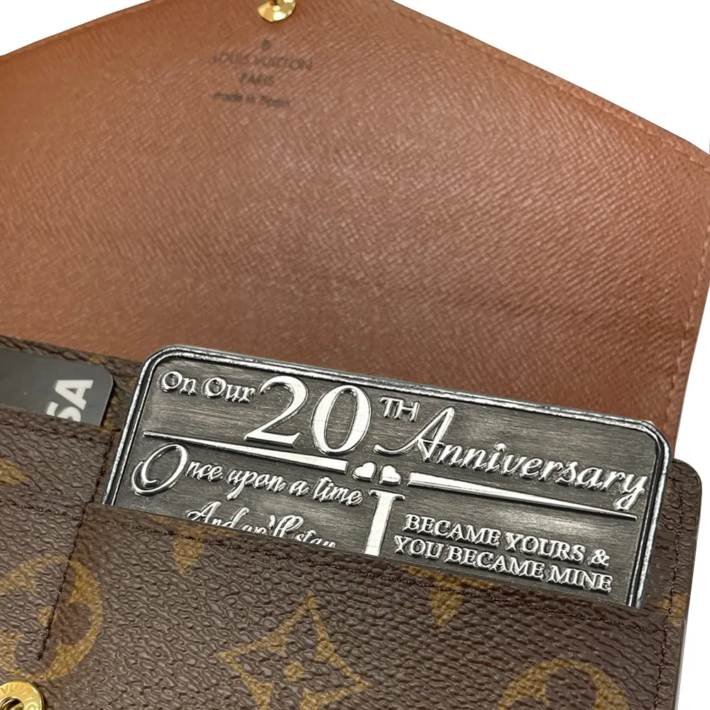 20th Twentieth Anniversary Sentimental Metal Wallet or Purse Keepsake Card Gift - Cute Gift Set From Husband Wife Boyfriend Girlfriend Partner