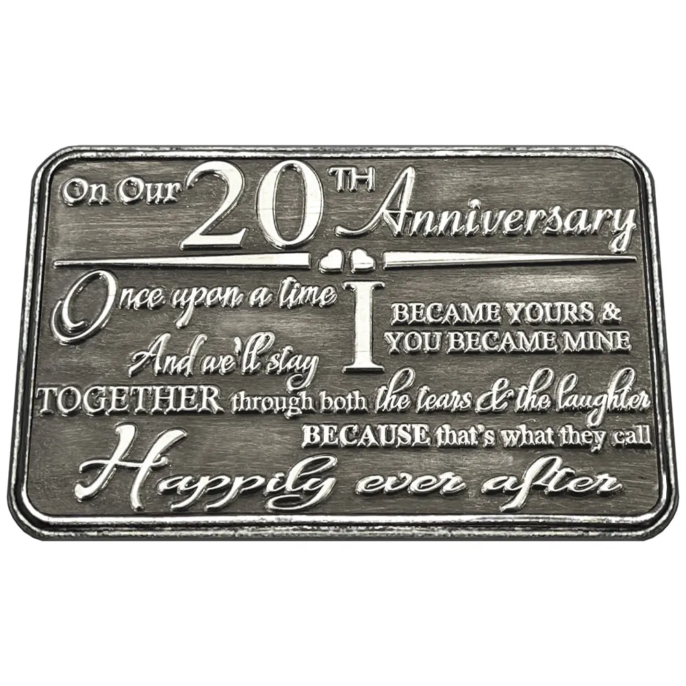 20th Twentieth Anniversary Sentimental Metal Wallet or Purse Keepsake Card Gift - Cute Gift Set From Husband Wife Boyfriend Girlfriend Partner