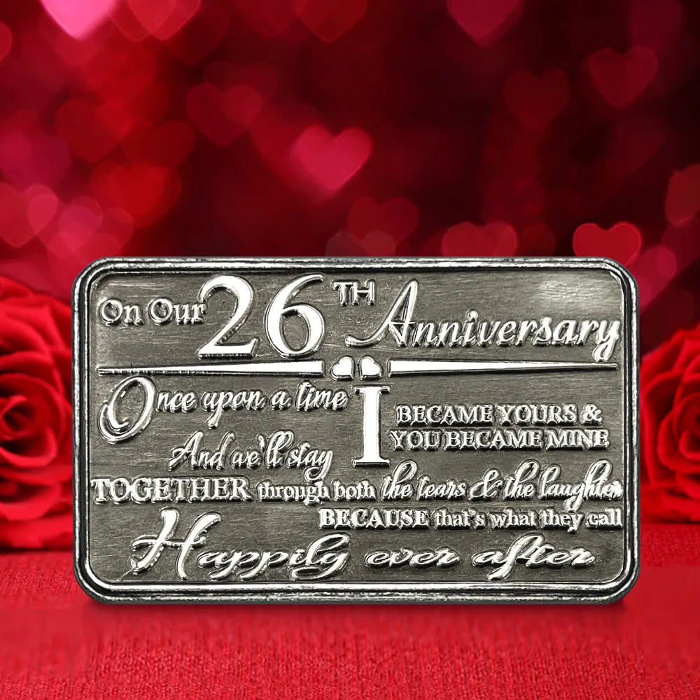 26th Twenty Sixth Anniversary Sentimental Metal Wallet or Purse Keepsake Card Gift - Cute Gift Set From Husband Wife Boyfriend Girlfriend Partner