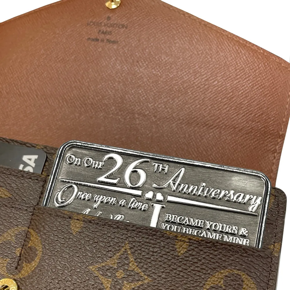 26th Twenty Sixth Anniversary Sentimental Metal Wallet or Purse Keepsake Card Gift - Cute Gift Set From Husband Wife Boyfriend Girlfriend Partner