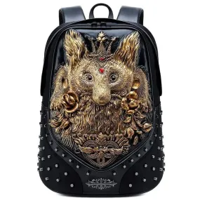 3D Backpack Fashion Studed 3D Ladie's Fox Modeling  Casual Sports Laptop Travel Bag