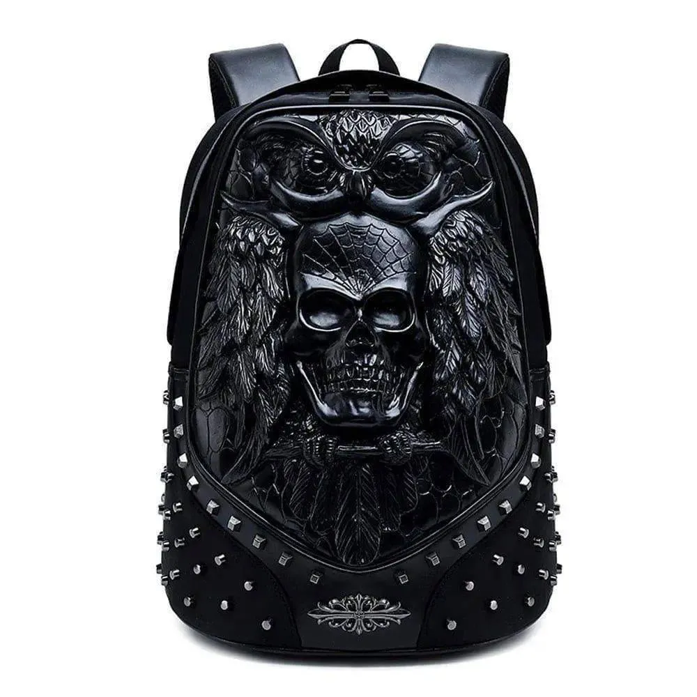 3D Backpack ,Studded 3D Happy Skull With Bat Unisex Fashion Computer Backpacks Bags