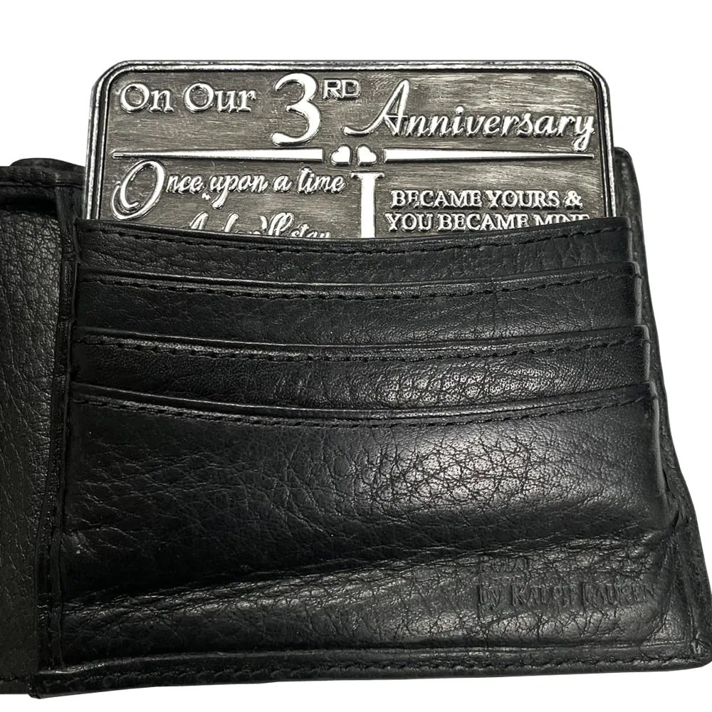 3rd Third Anniversary Sentimental Metal Wallet or Purse Keepsake Card Gift - Cute Gift Set From Husband Wife Boyfriend Girlfriend Partner