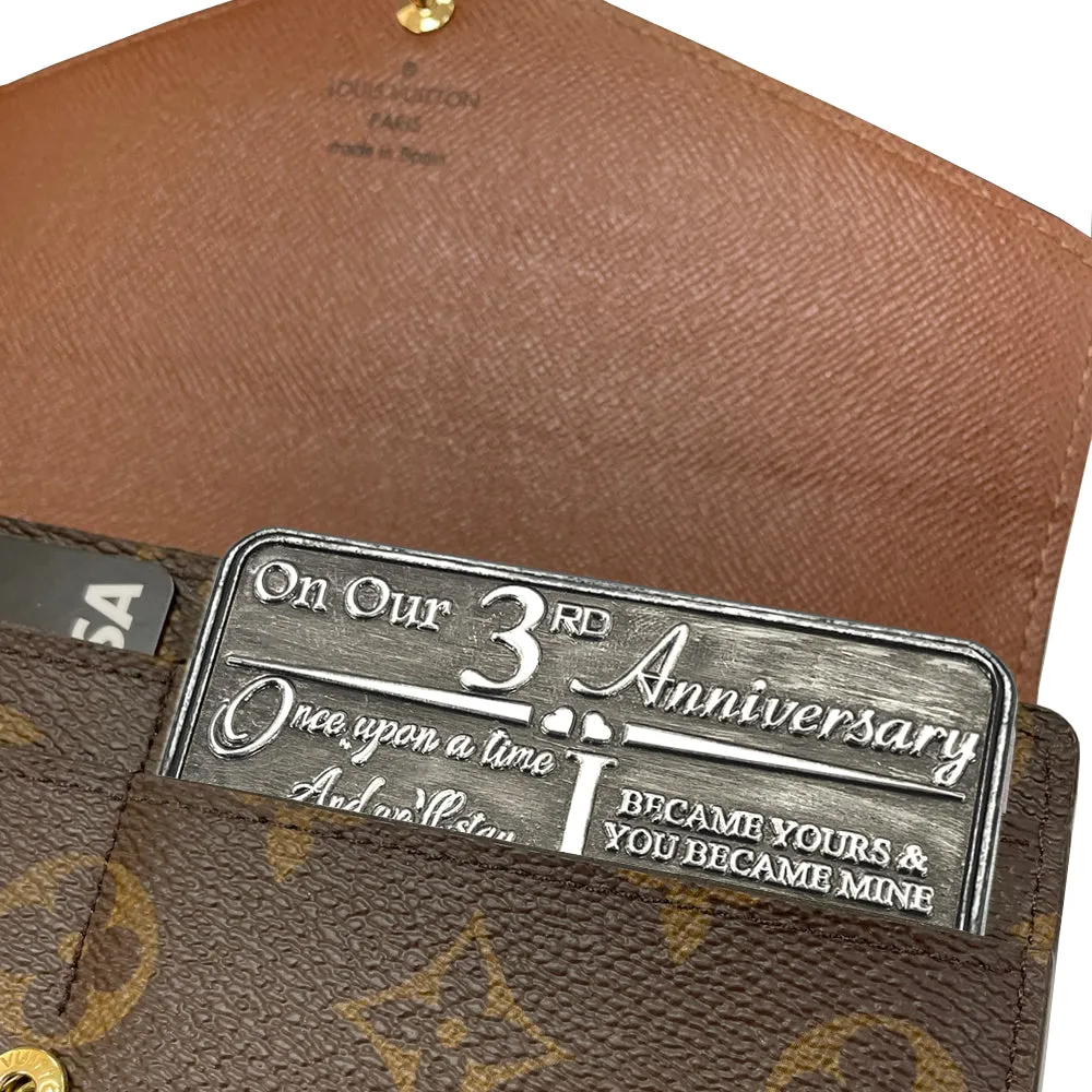 3rd Third Anniversary Sentimental Metal Wallet or Purse Keepsake Card Gift - Cute Gift Set From Husband Wife Boyfriend Girlfriend Partner