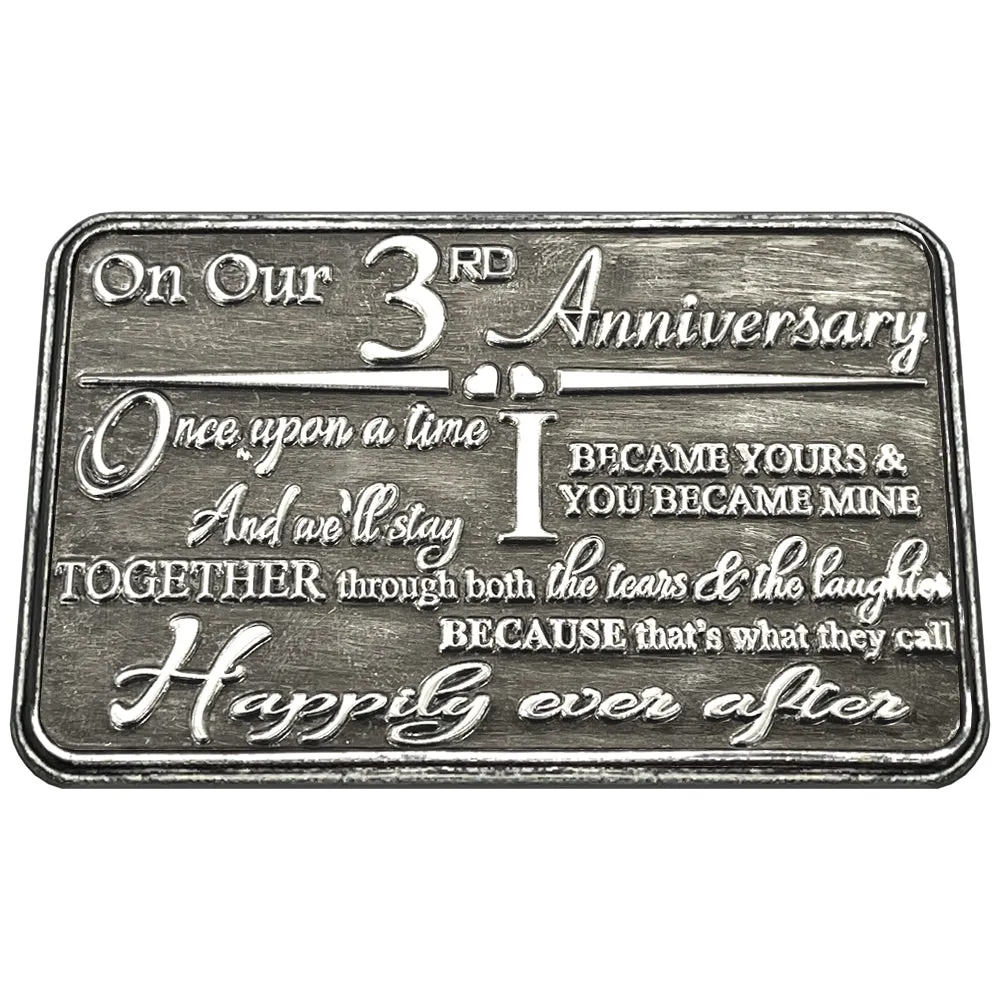 3rd Third Anniversary Sentimental Metal Wallet or Purse Keepsake Card Gift - Cute Gift Set From Husband Wife Boyfriend Girlfriend Partner