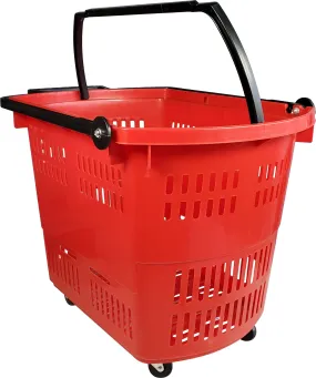 45 L Shopping Basket - Handle & Wheels - RED