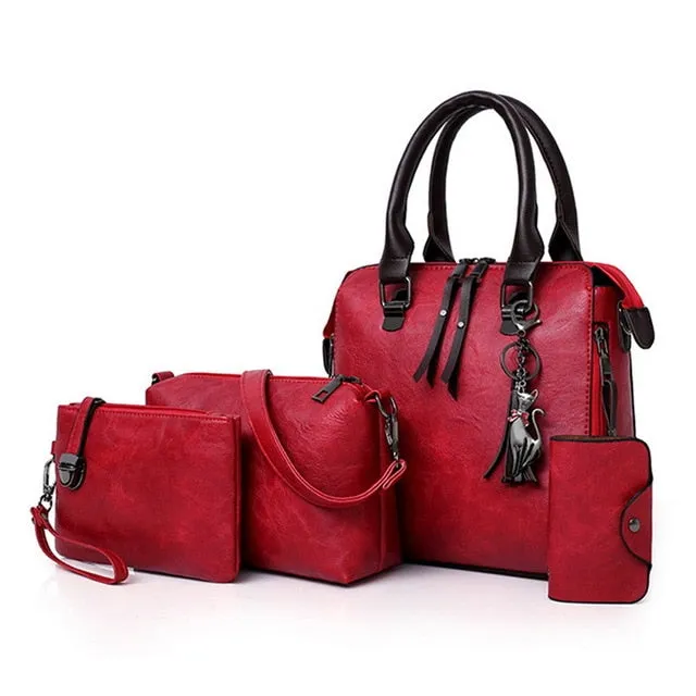 4pcs Woman Bag Set Purse and Handbag Four-Piece Shoulder Bag Tote Messenger Tote