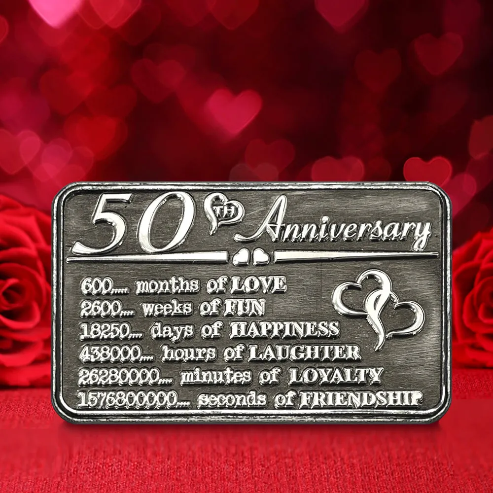 50th Fiftieth Anniversary Sentimental Metal Wallet or Purse Keepsake Card Gift - Cute Gift Set From Husband Wife Boyfriend Girlfriend Partner