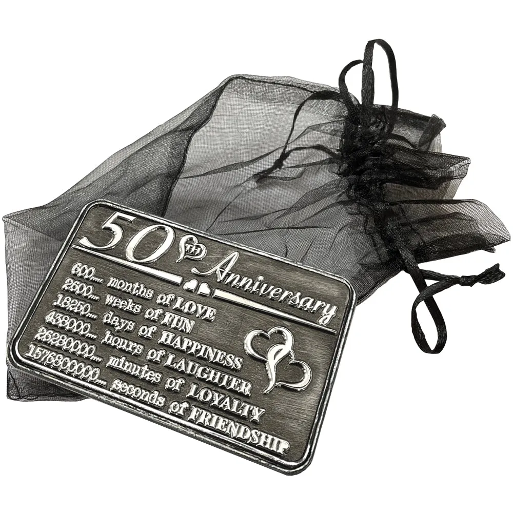 50th Fiftieth Anniversary Sentimental Metal Wallet or Purse Keepsake Card Gift - Cute Gift Set From Husband Wife Boyfriend Girlfriend Partner