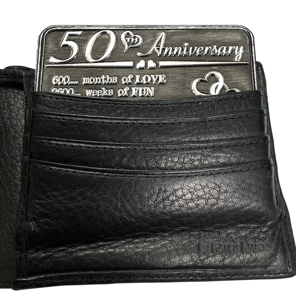 50th Fiftieth Anniversary Sentimental Metal Wallet or Purse Keepsake Card Gift - Cute Gift Set From Husband Wife Boyfriend Girlfriend Partner