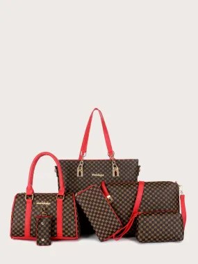 6pcs Geometric Print Tote Bag Set