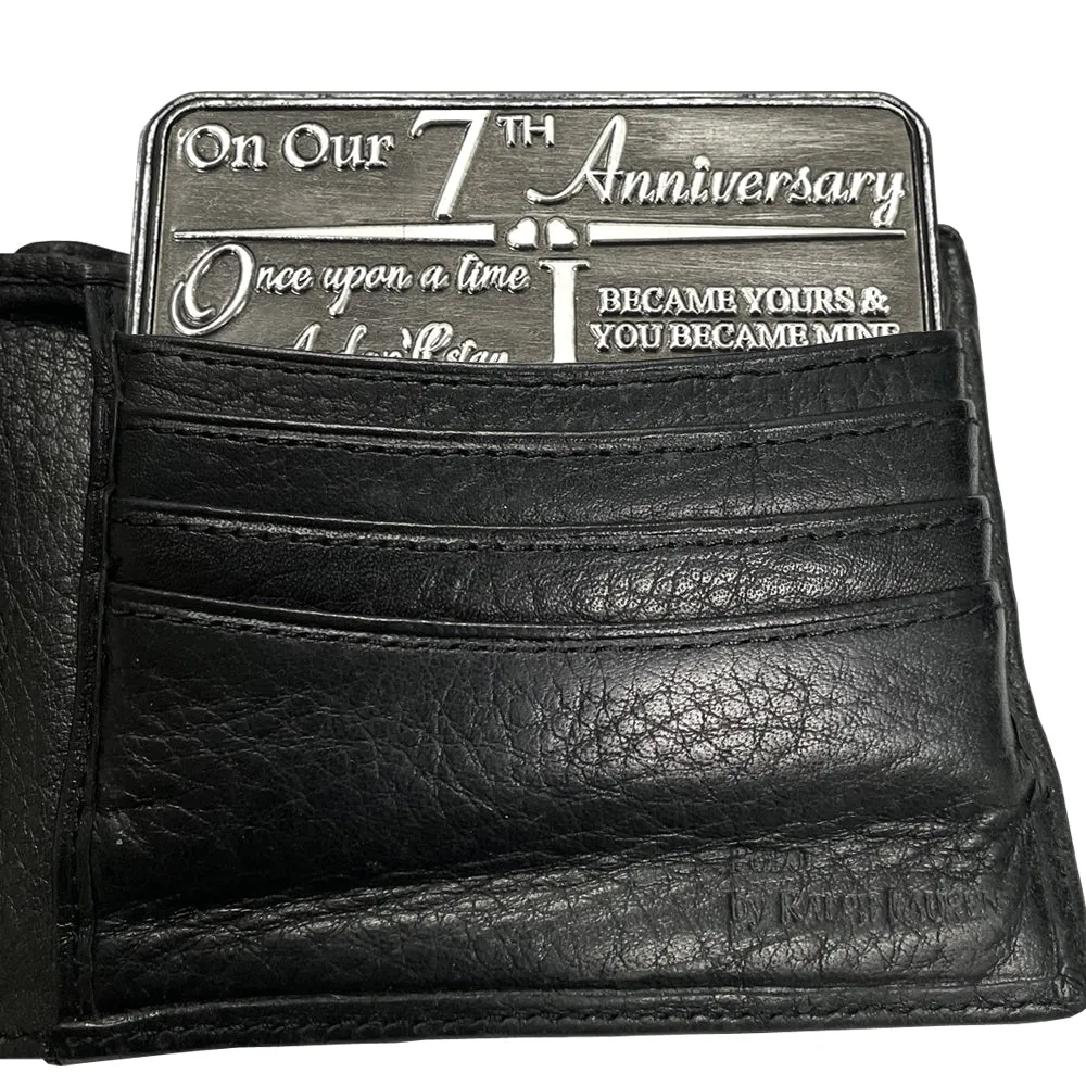 7th Seventh Anniversary Sentimental Metal Wallet or Purse Keepsake Card Gift - Cute Gift Set From Husband Wife Boyfriend Girlfriend Partner