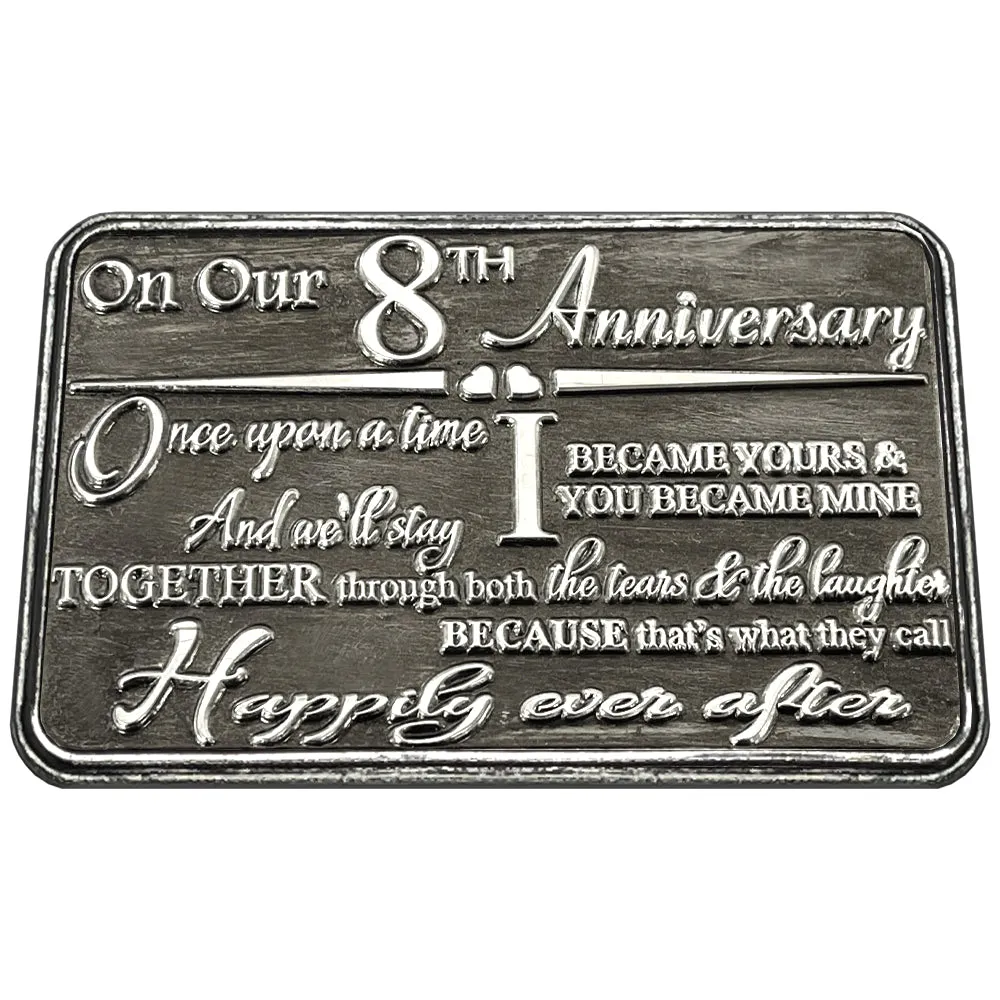 8th Eighth Anniversary Sentimental Metal Wallet or Purse Keepsake Card Gift - Cute Gift Set From Husband Wife Boyfriend Girlfriend Partner