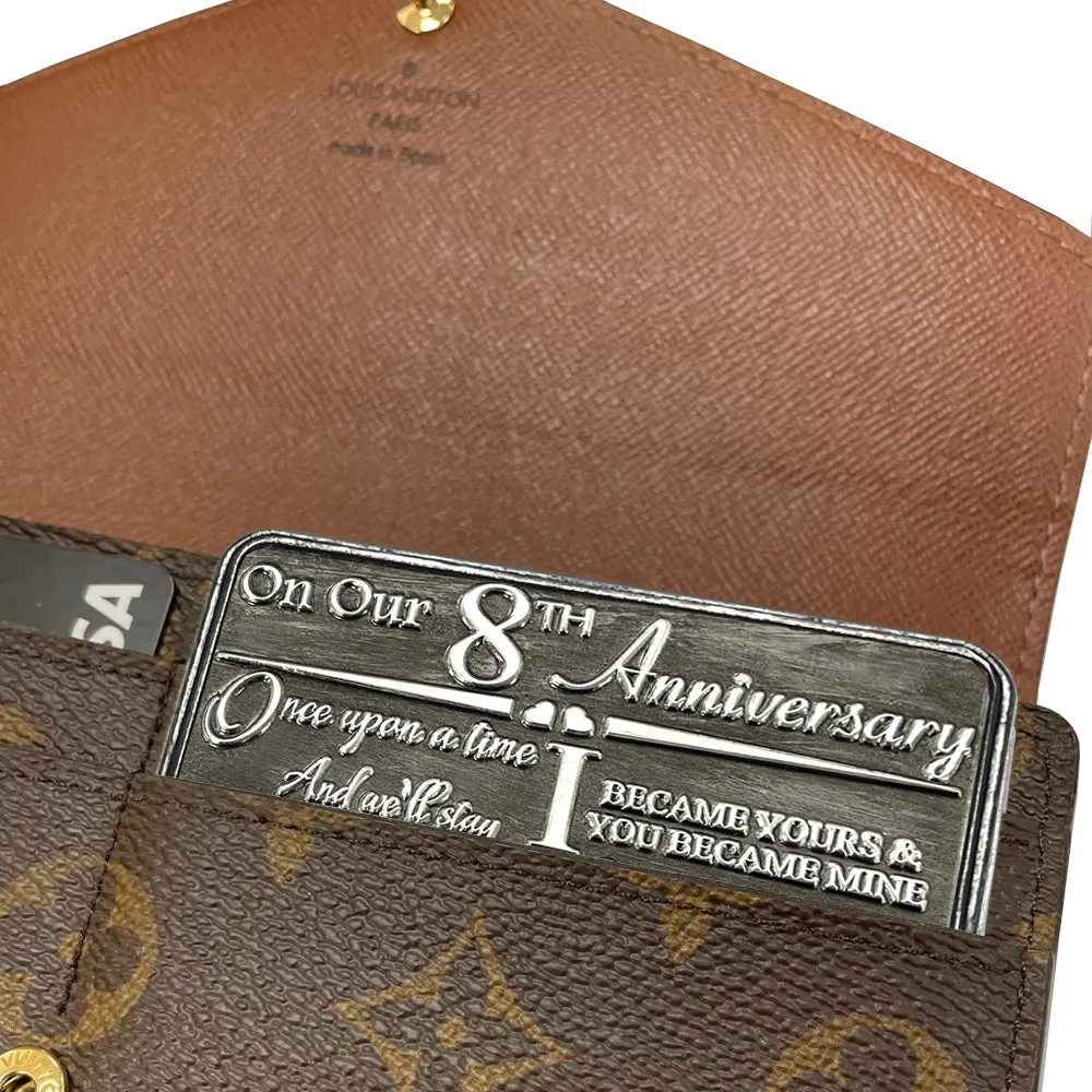 8th Eighth Anniversary Sentimental Metal Wallet or Purse Keepsake Card Gift - Cute Gift Set From Husband Wife Boyfriend Girlfriend Partner