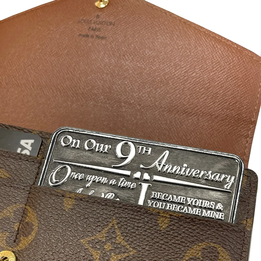 9th Ninth Anniversary Sentimental Metal Wallet or Purse Keepsake Card Gift - Cute Gift Set From Husband Wife Boyfriend Girlfriend Partner