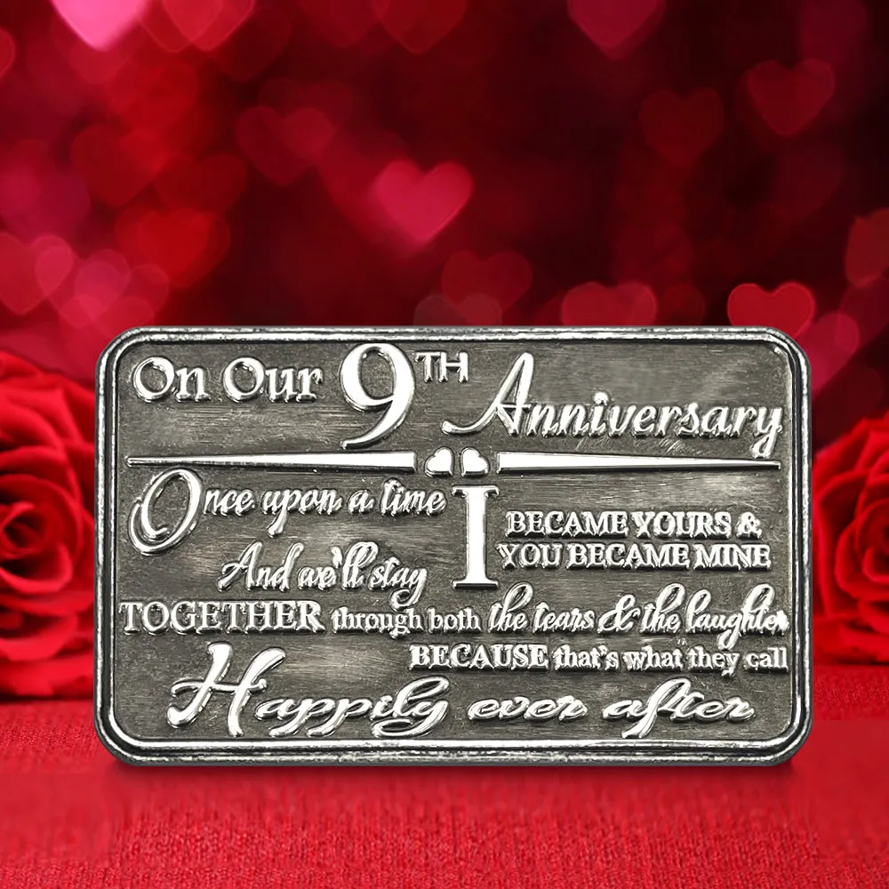 9th Ninth Anniversary Sentimental Metal Wallet or Purse Keepsake Card Gift - Cute Gift Set From Husband Wife Boyfriend Girlfriend Partner