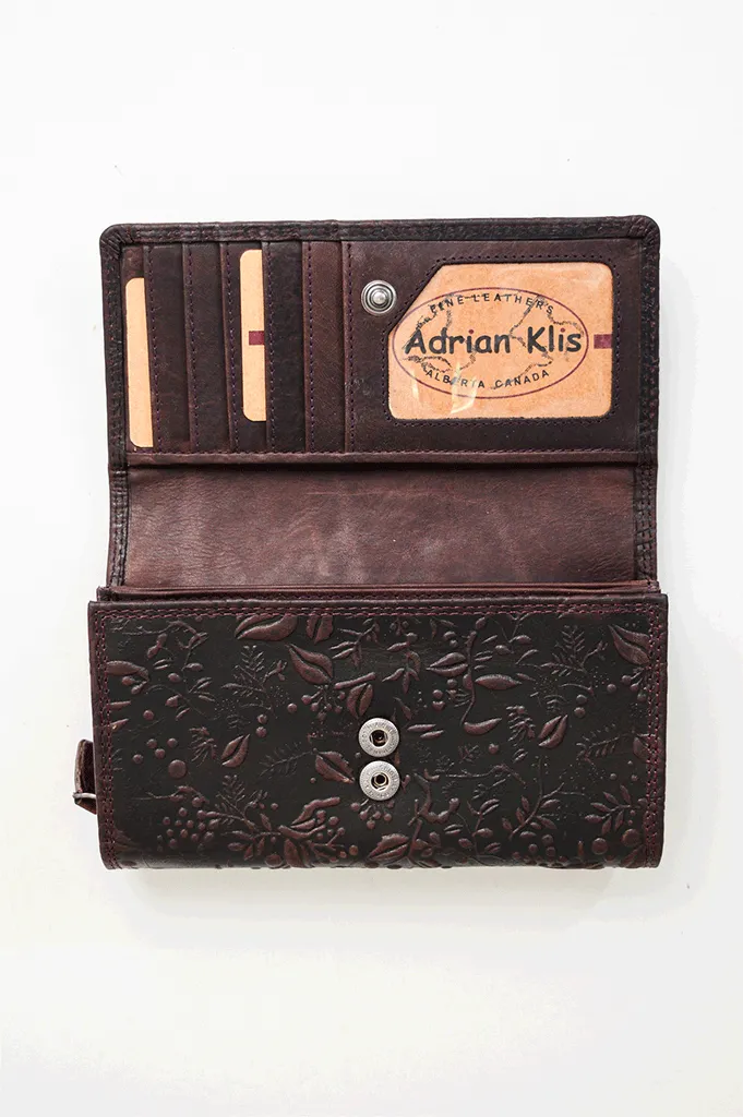 Adrian Klis 100 Flower Wallet, Purple Burgundy, Leather