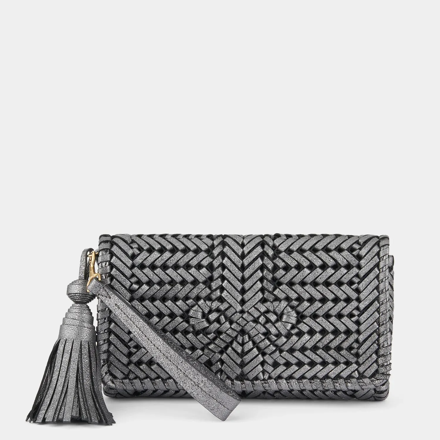 AH The Neeson Tassel Clutch in Anthracite Crinkled Metallic