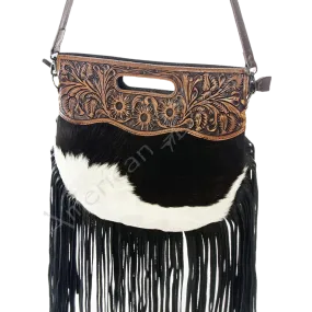 American Darling Black & White Cowhide w/Black fringe ADBG345BKWBRFRNG