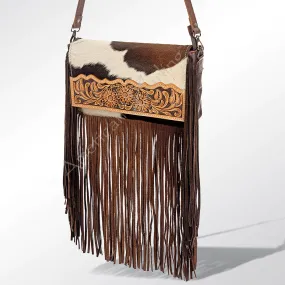 American Darling Brown White Hide and Fringe Purse