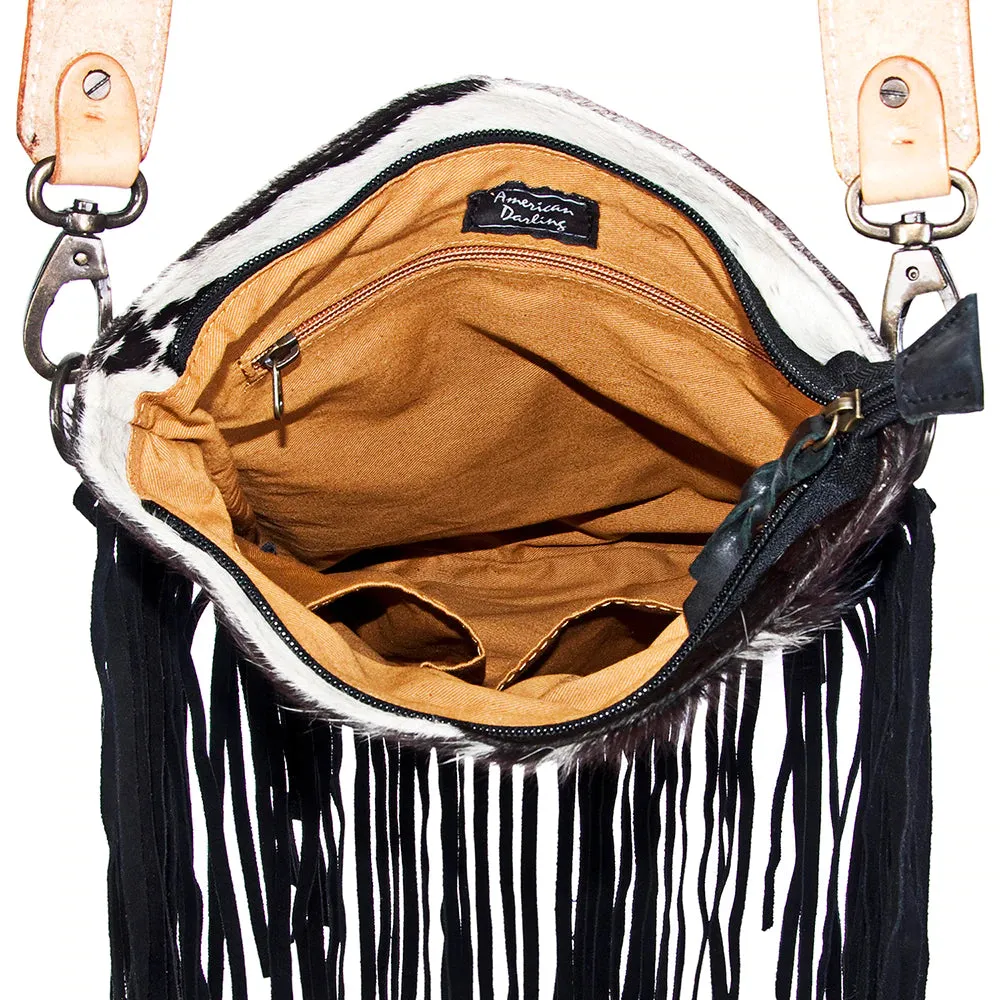 American Darling Conceal Carry Black Hide Fringe Crossbody