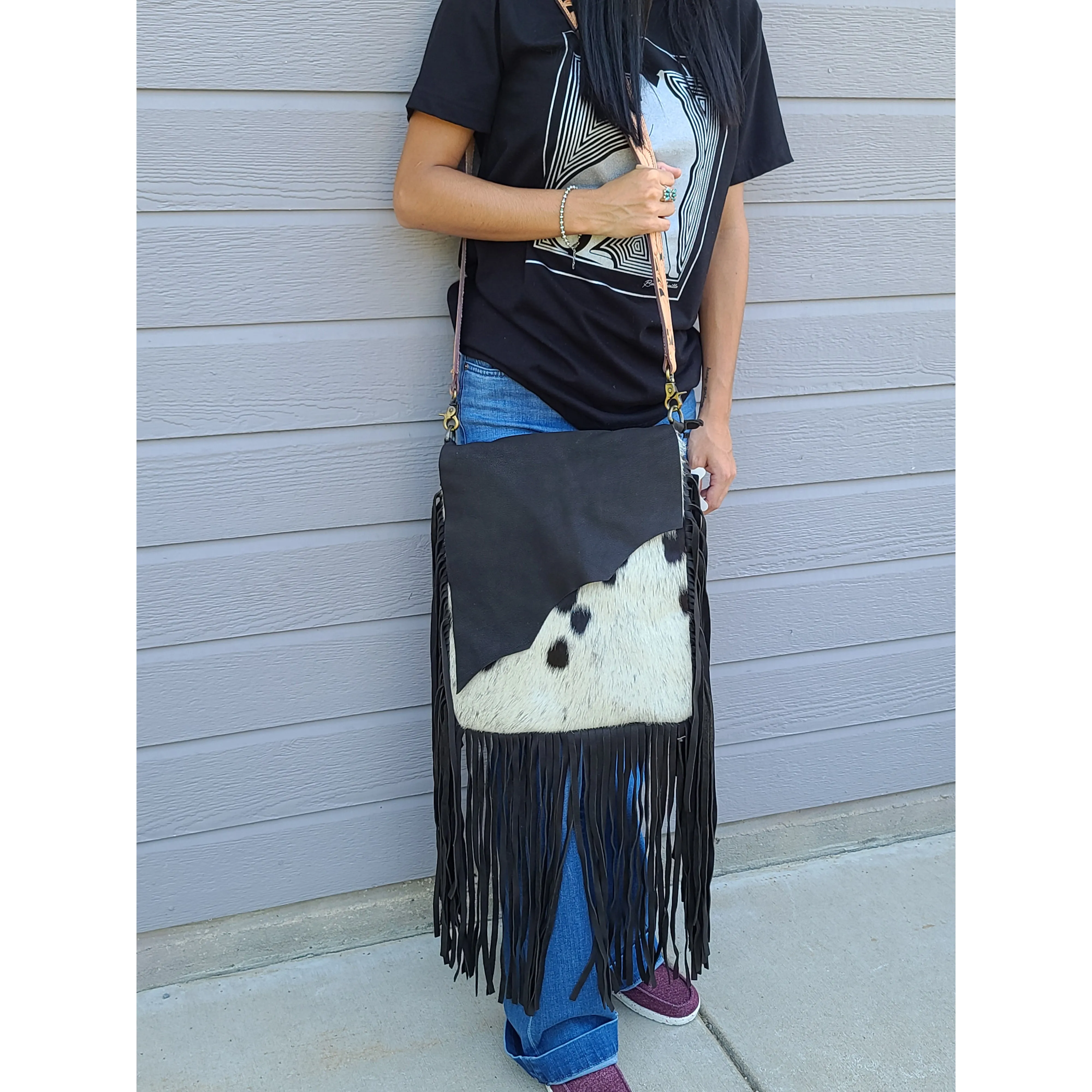 American Darling Conceal Carry Black/White Cowhide Bag