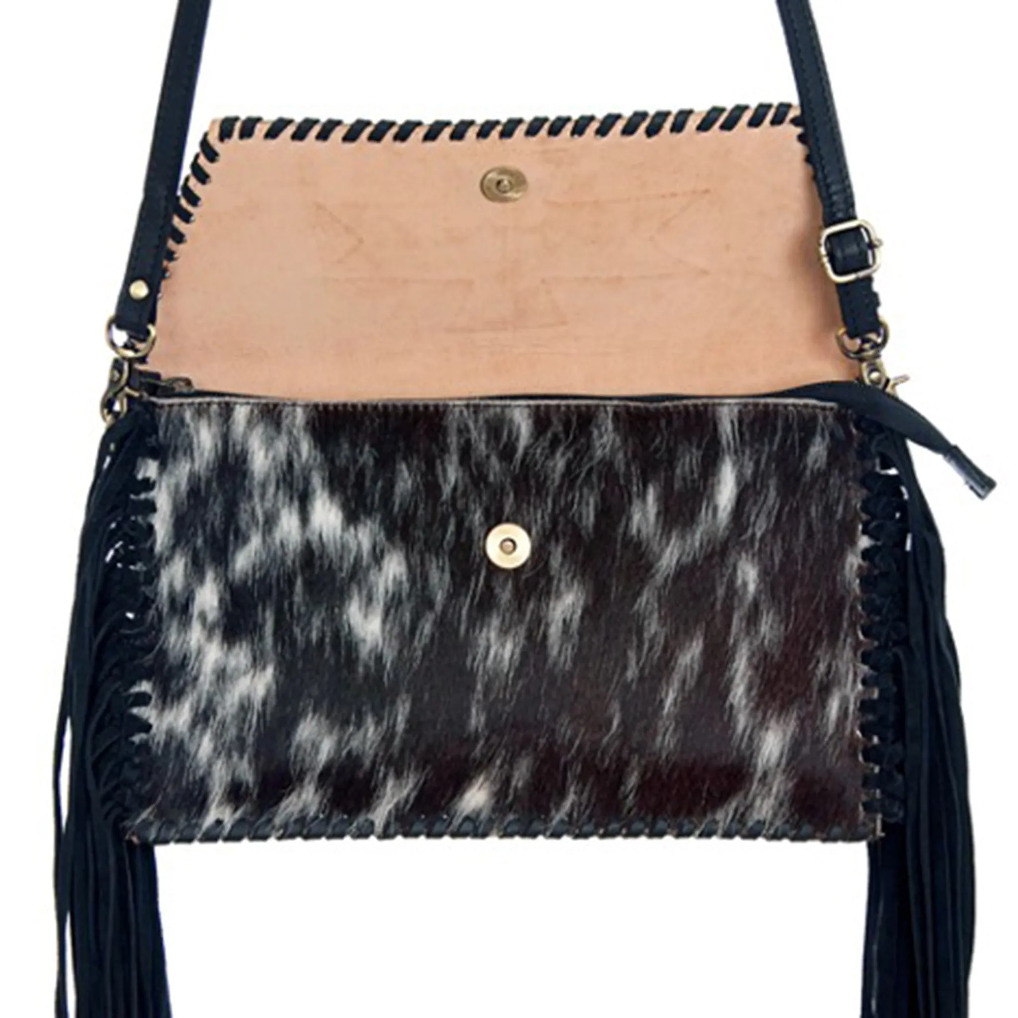 American Darling Cowhide Cross Fringe Clutch