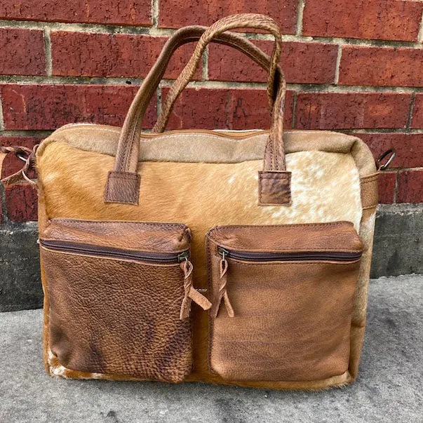 American Darling Tan Cowhide Bomber Duffel