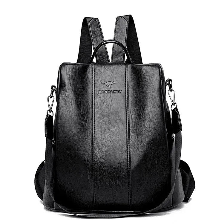 Anti-theft leather backpack women vintage shoulder bag