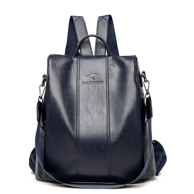 Anti-theft leather backpack women vintage shoulder bag