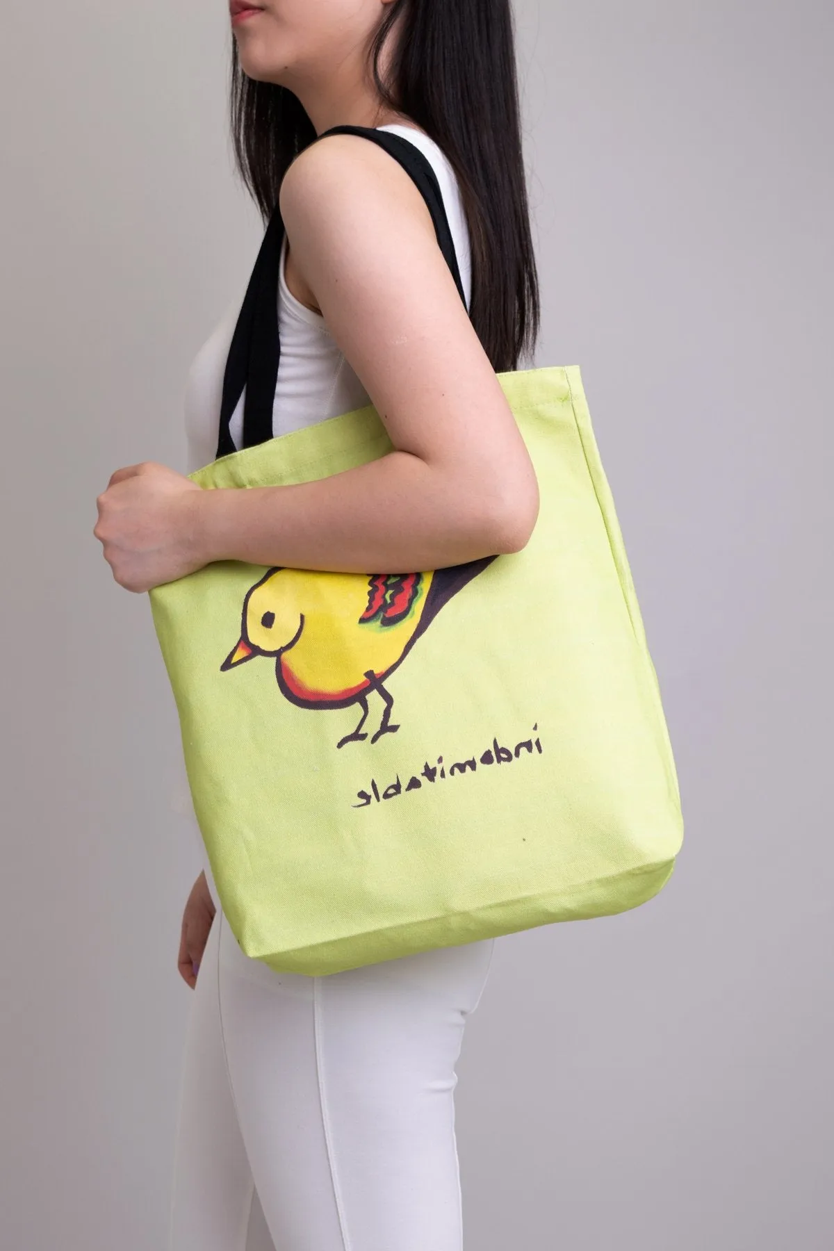 Artwork Totebag, Green Heartbird, Cotton