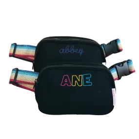 Black and Rainbow Metallic Strap Fanny Pack