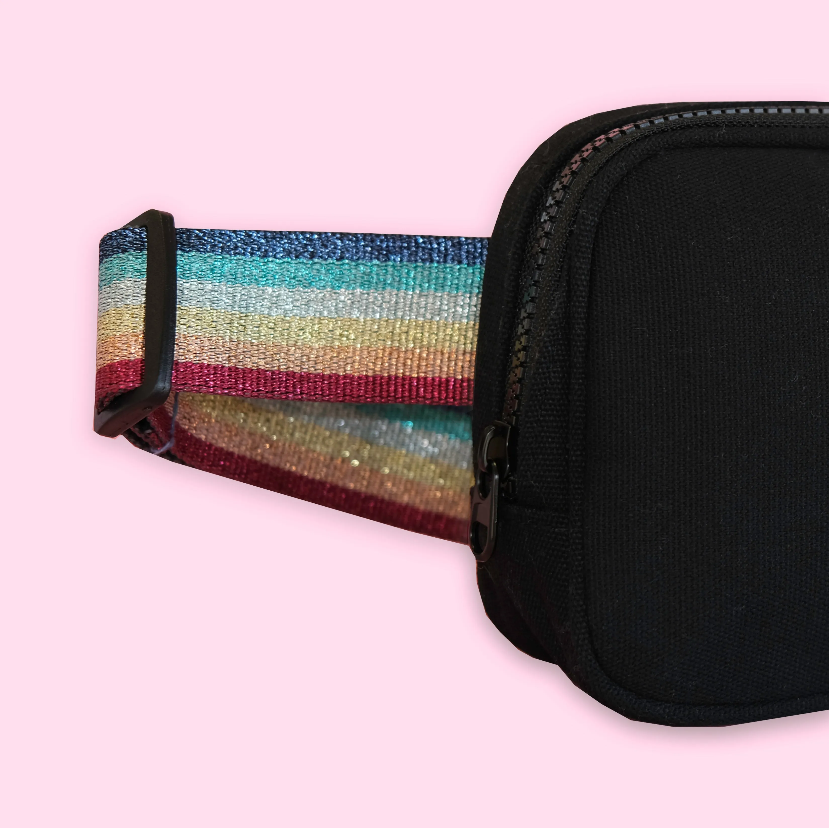 Black and Rainbow Metallic Strap Fanny Pack