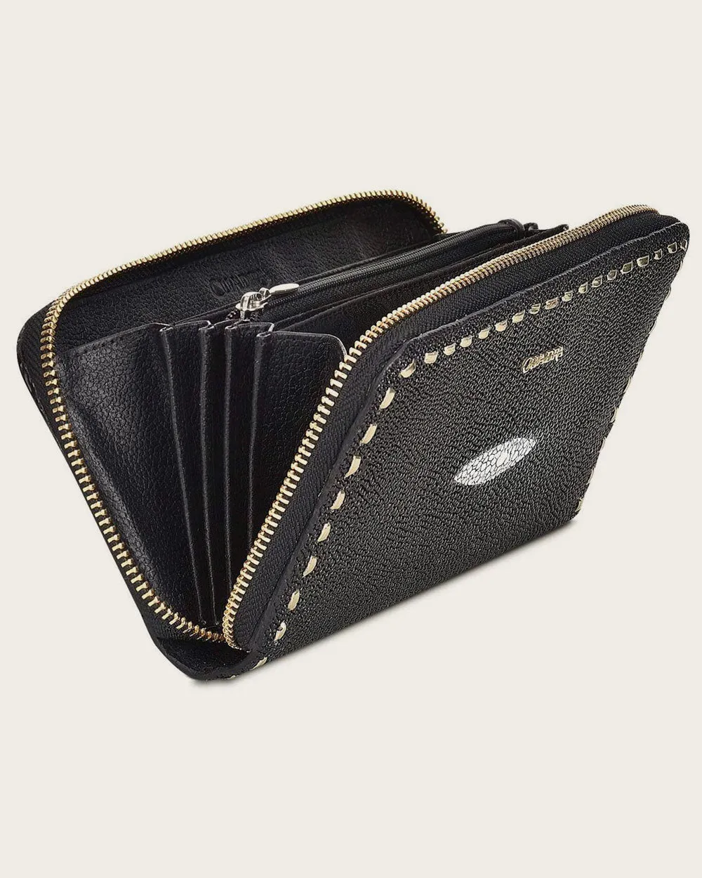 Black bifold exotic wallet