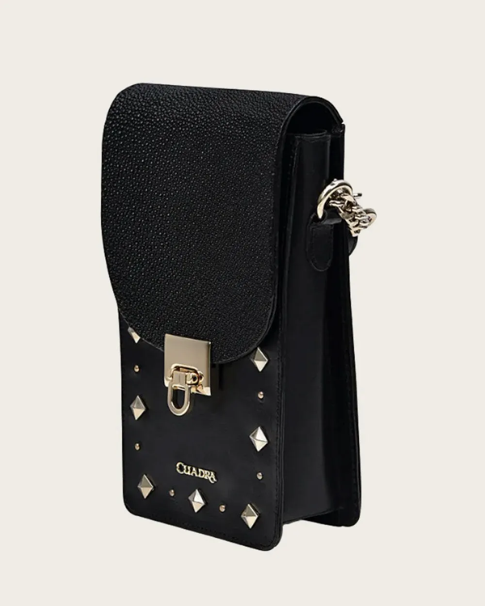 Black exotic cell phone crossbody handbag