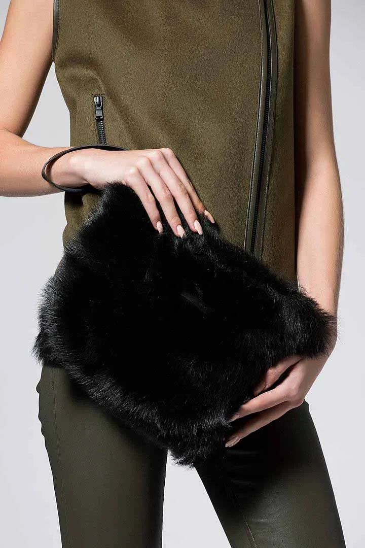 Black Metallic Shearling Clutch