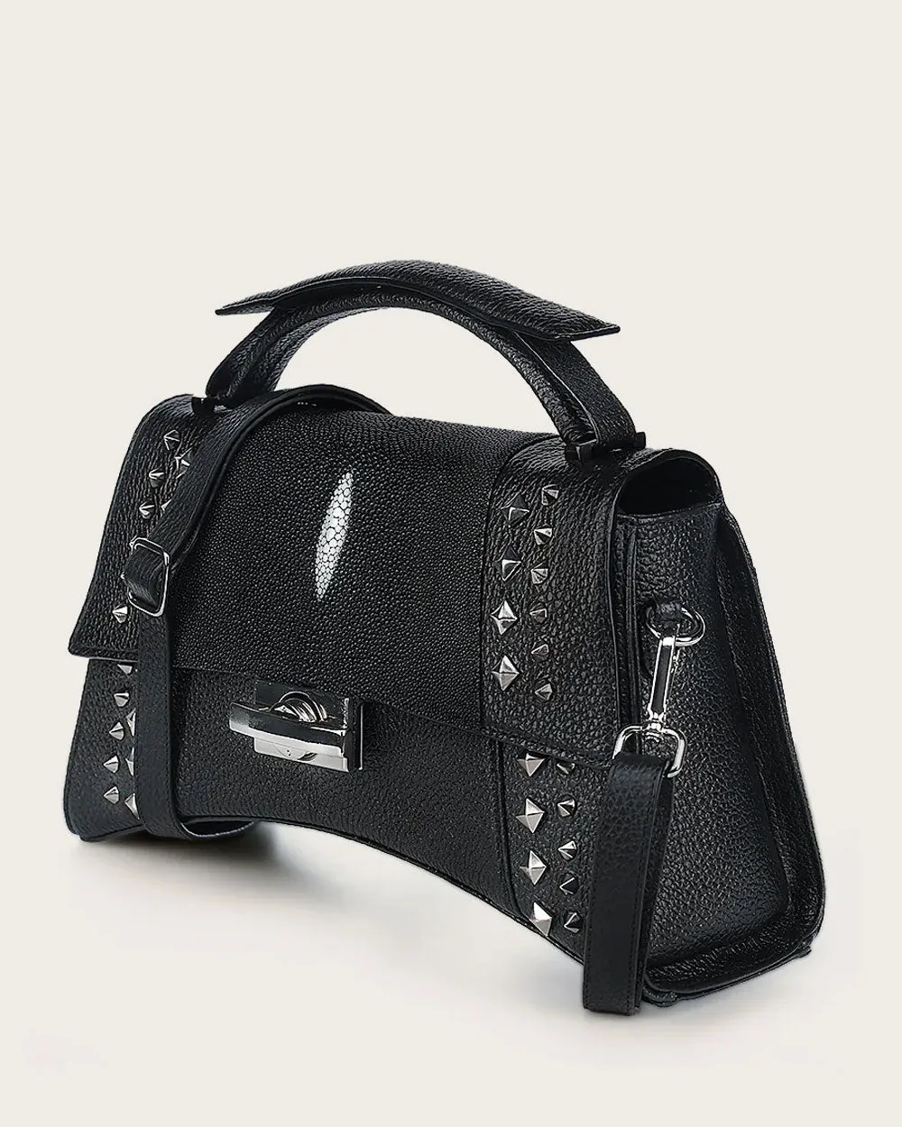 Black stingray top handle handbag