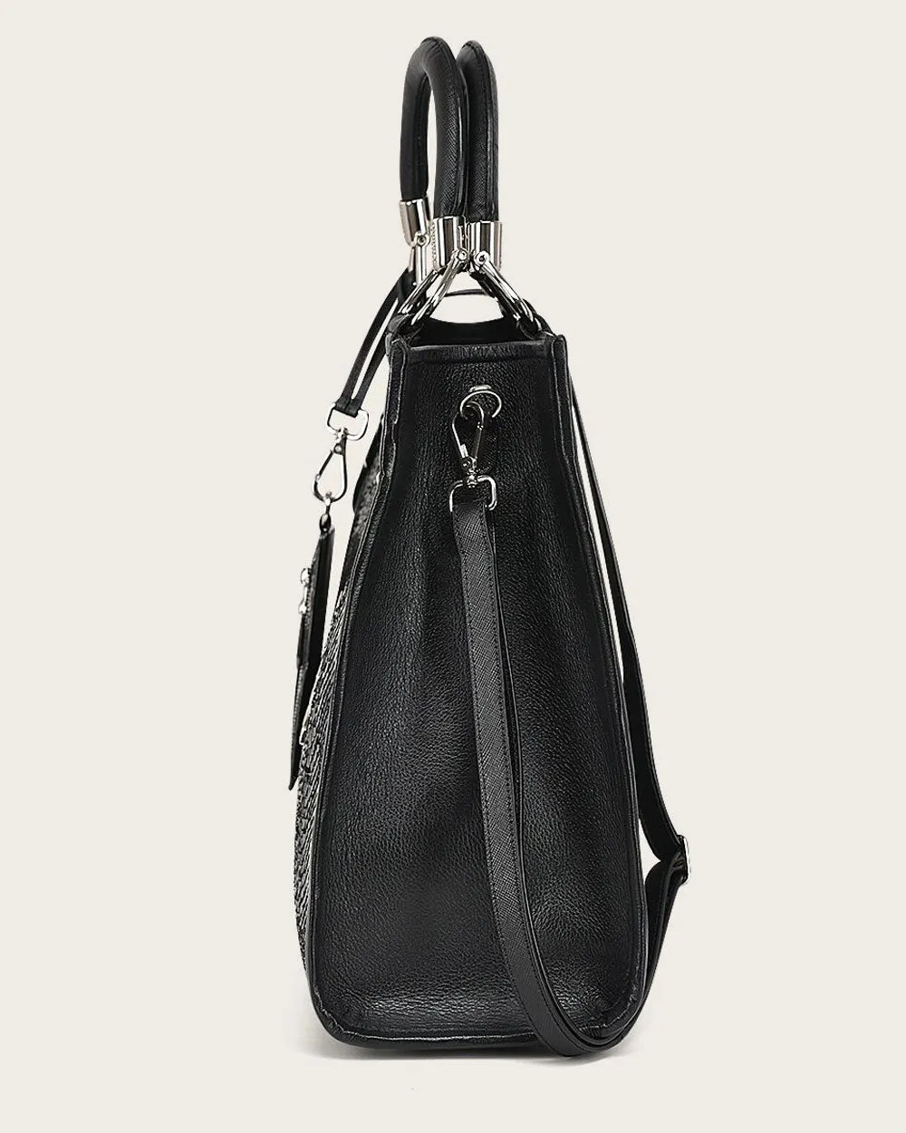 Black tote handbag