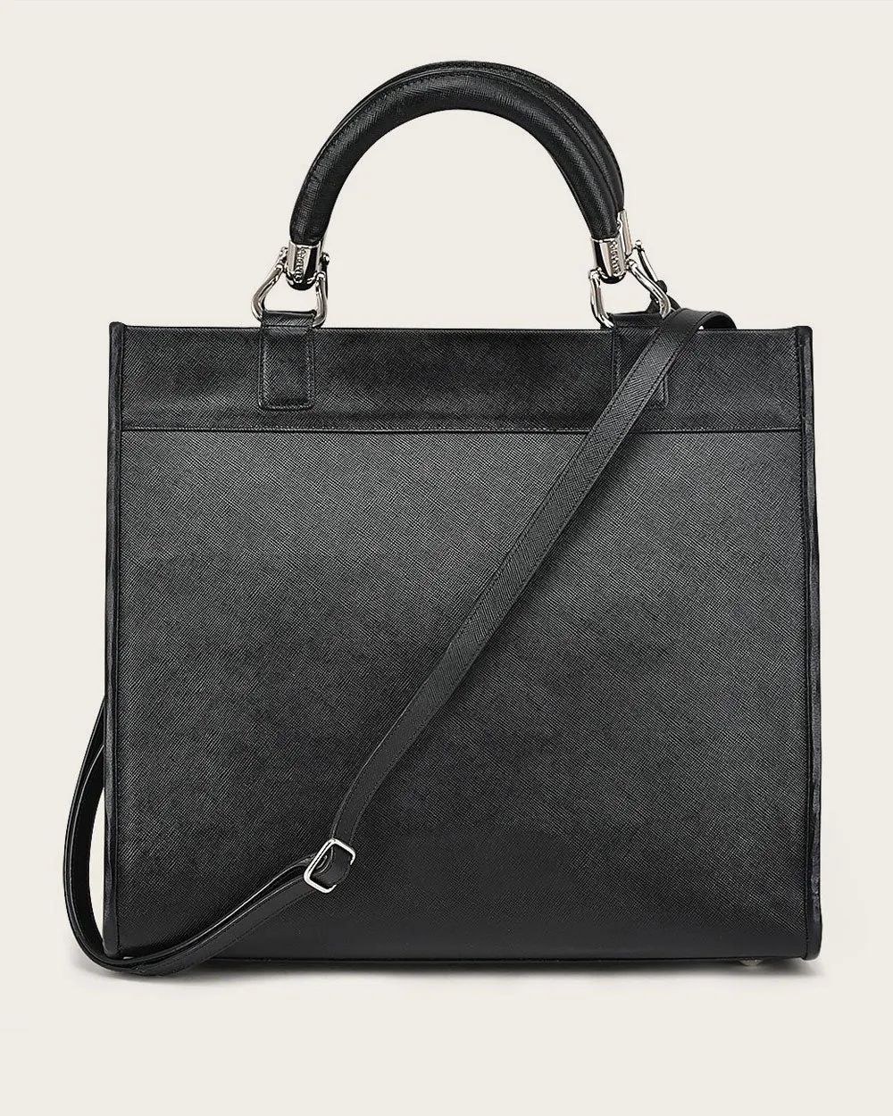 Black tote handbag