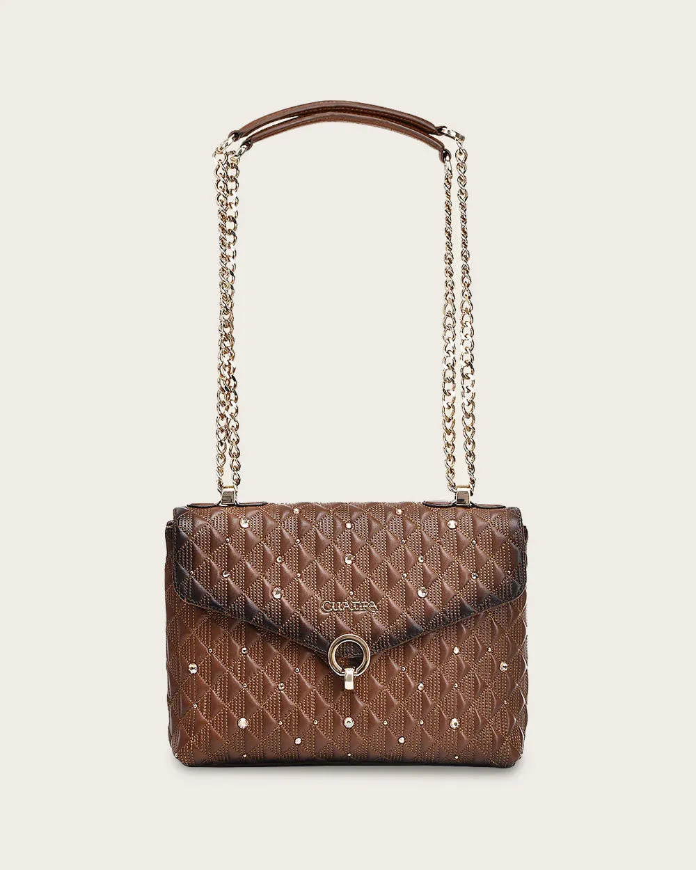 Brown bovine shoulder handbag