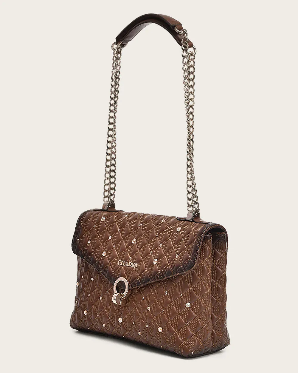 Brown bovine shoulder handbag