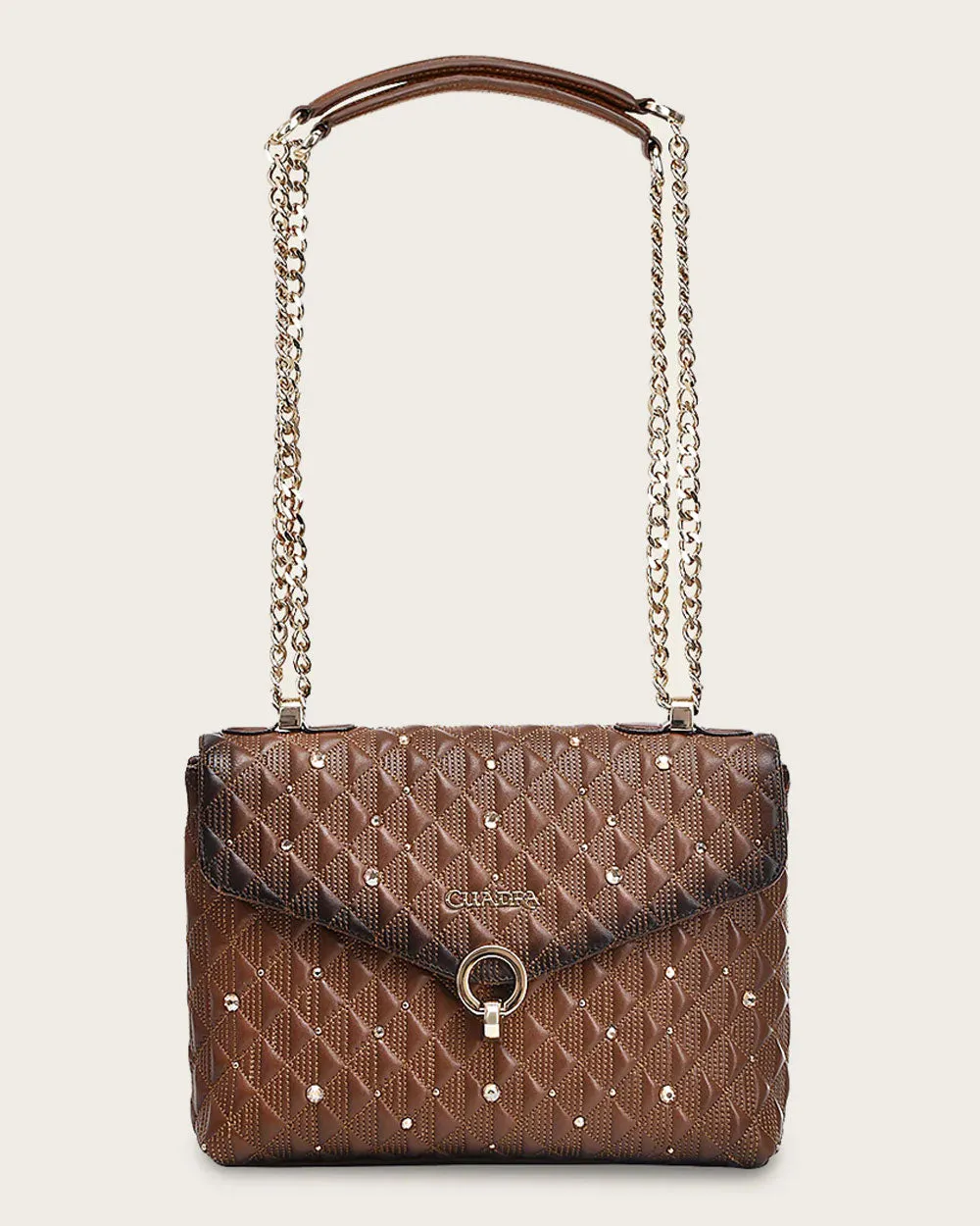 Brown bovine shoulder handbag